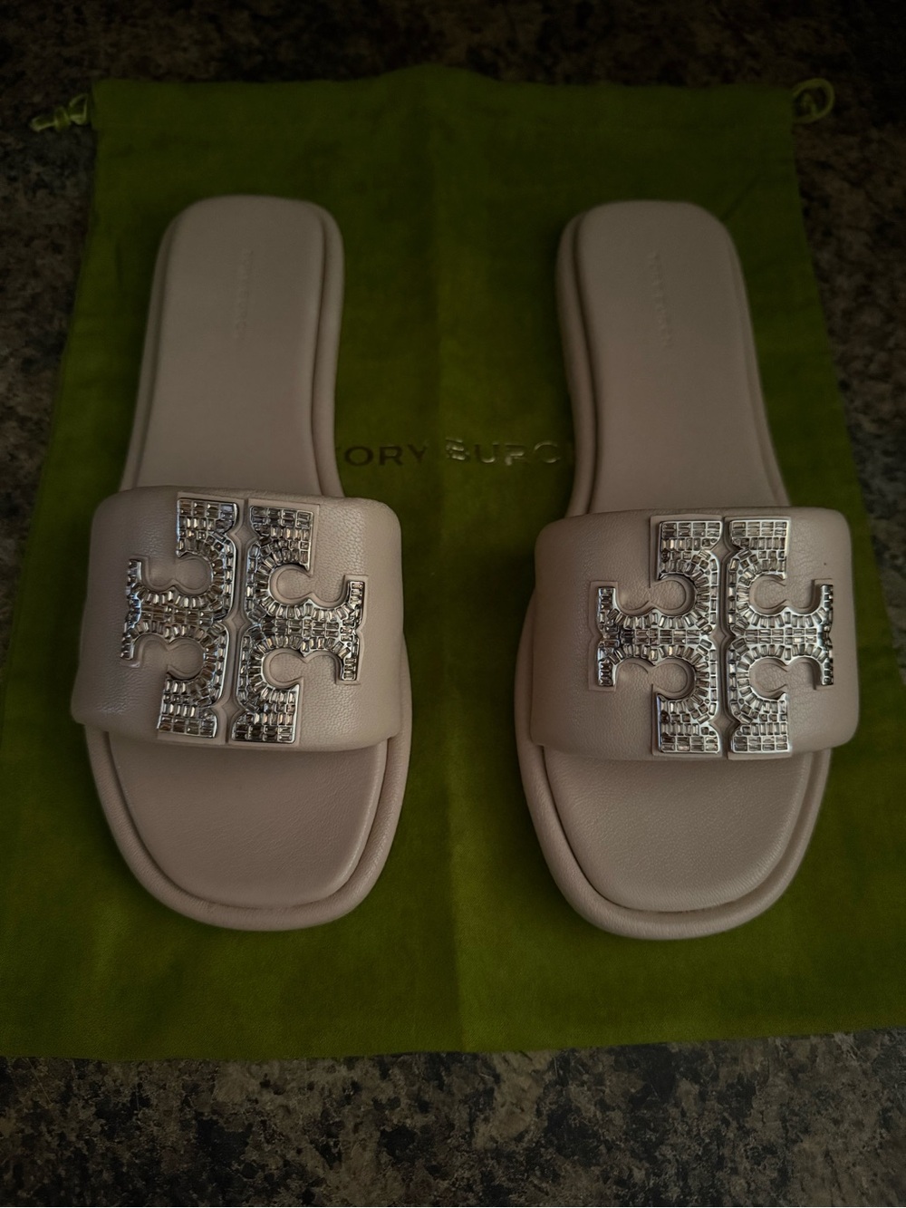 NWT - Tory Burch Women's Shell Rose Pink Double T Deco Sport Slide Sandals 9.5